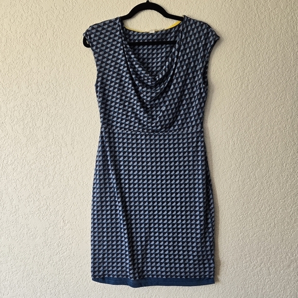 Boden 6R Cowl Neck Sheath Mini Dress Blue Geometric - Picture 1 of 8